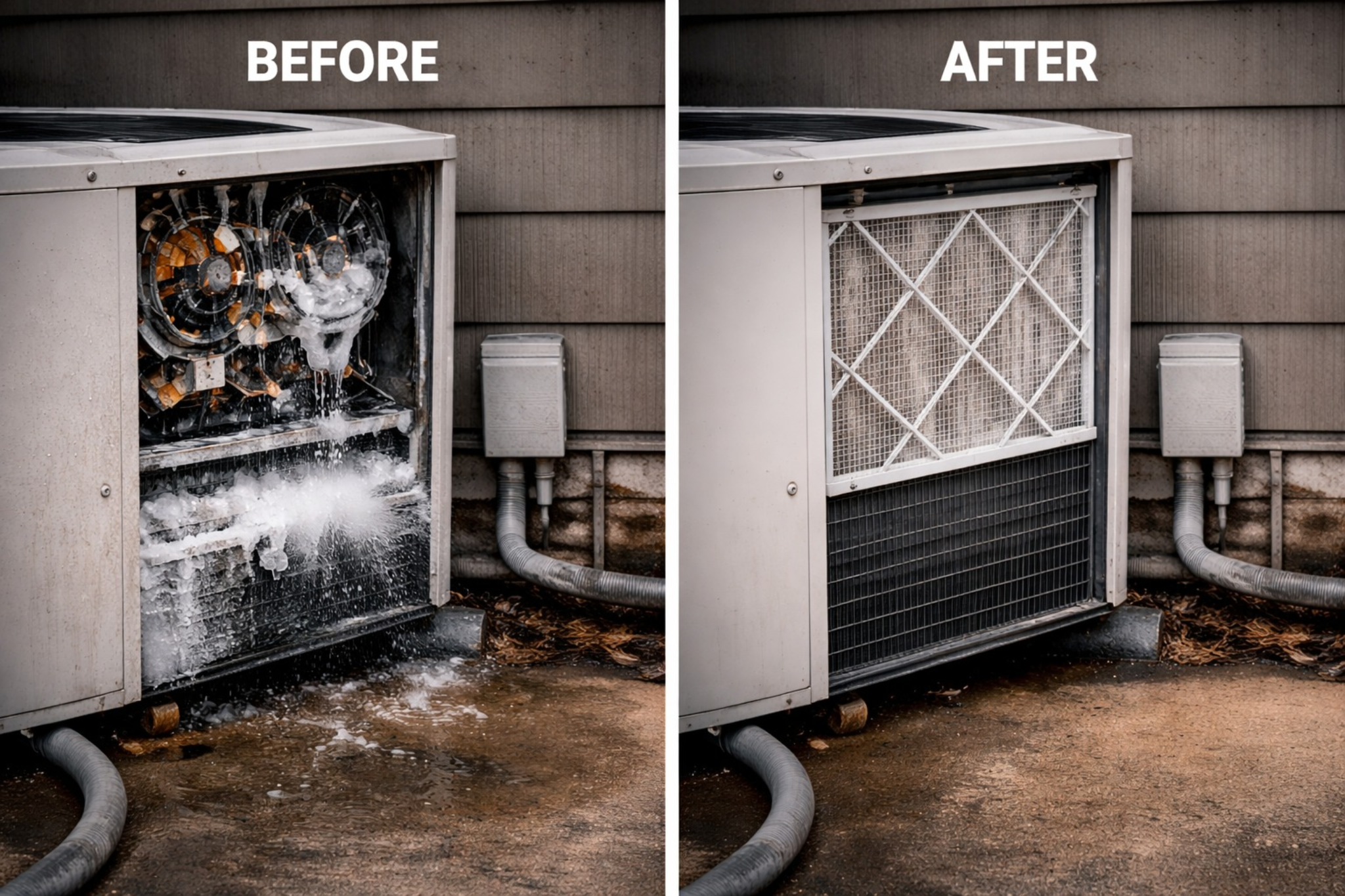Before and after HVAC repair comparison